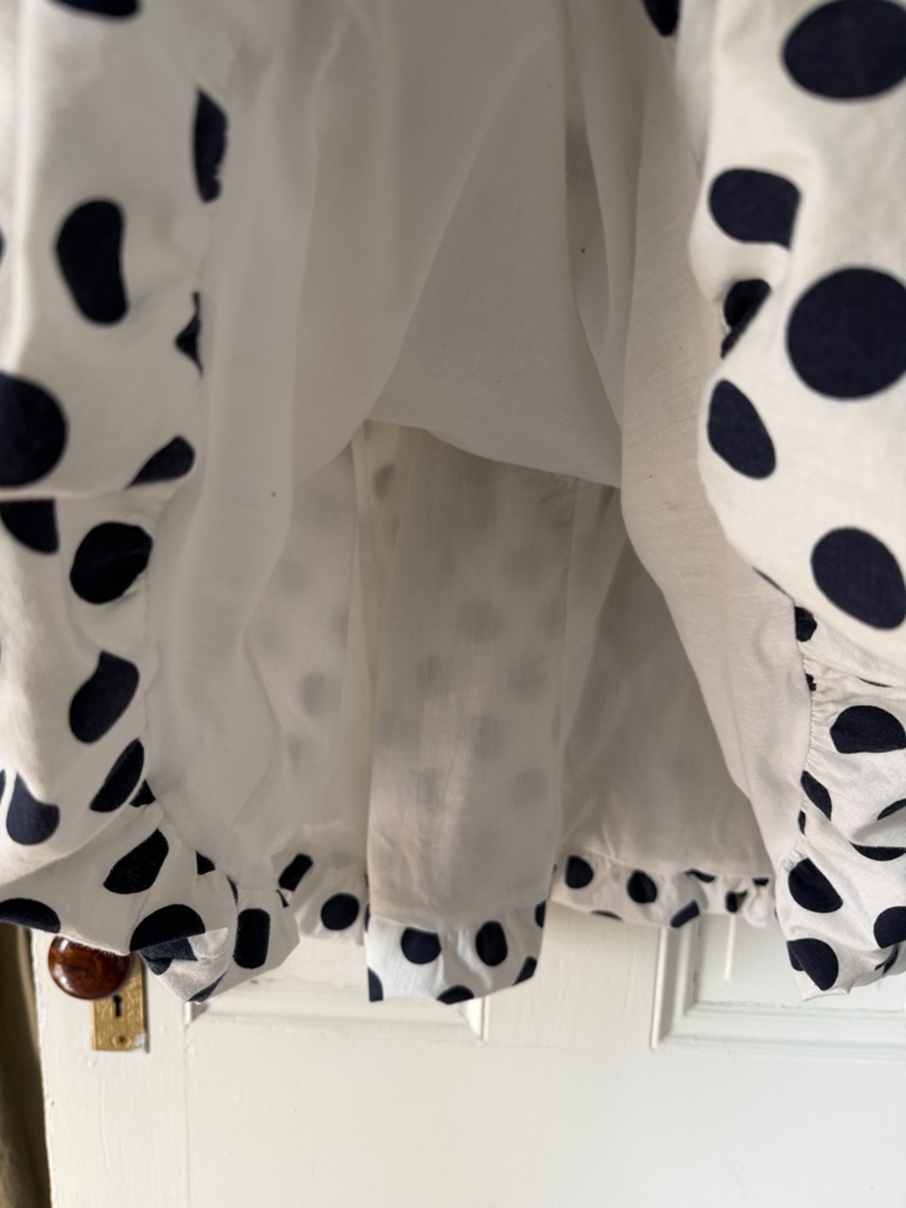 My Michelle White Dress with navy Polka Dots - Picture 4 of 9